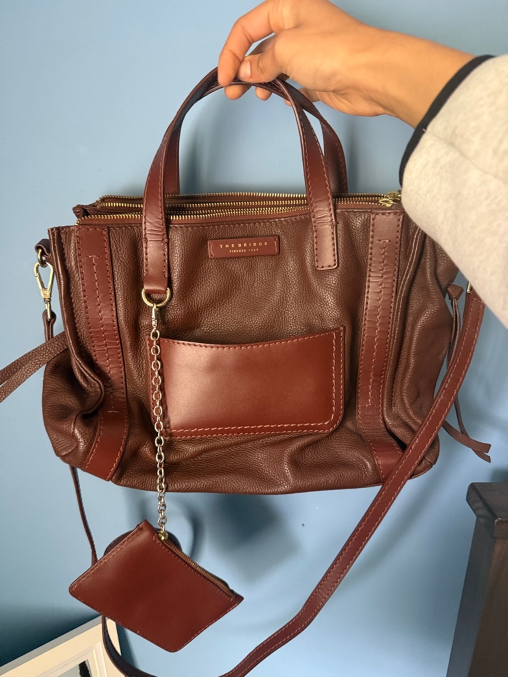 The Bridge Brown Leather Top-Handle Satchel with Removable Pouch